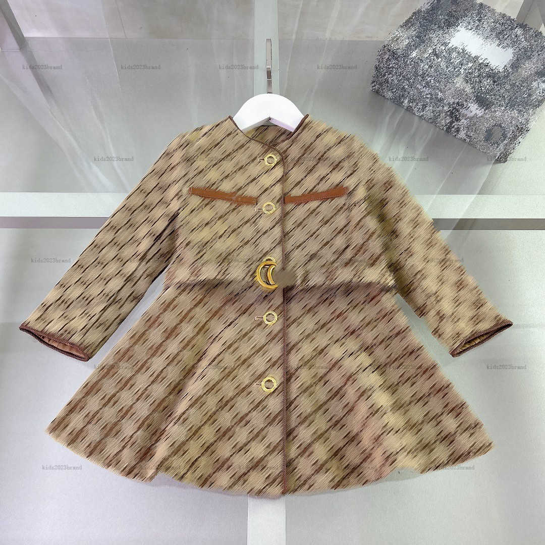 New Girls dress Metal buckle belt decoration Princess dress autumn kids designer clothes Long sleeved baby skirt