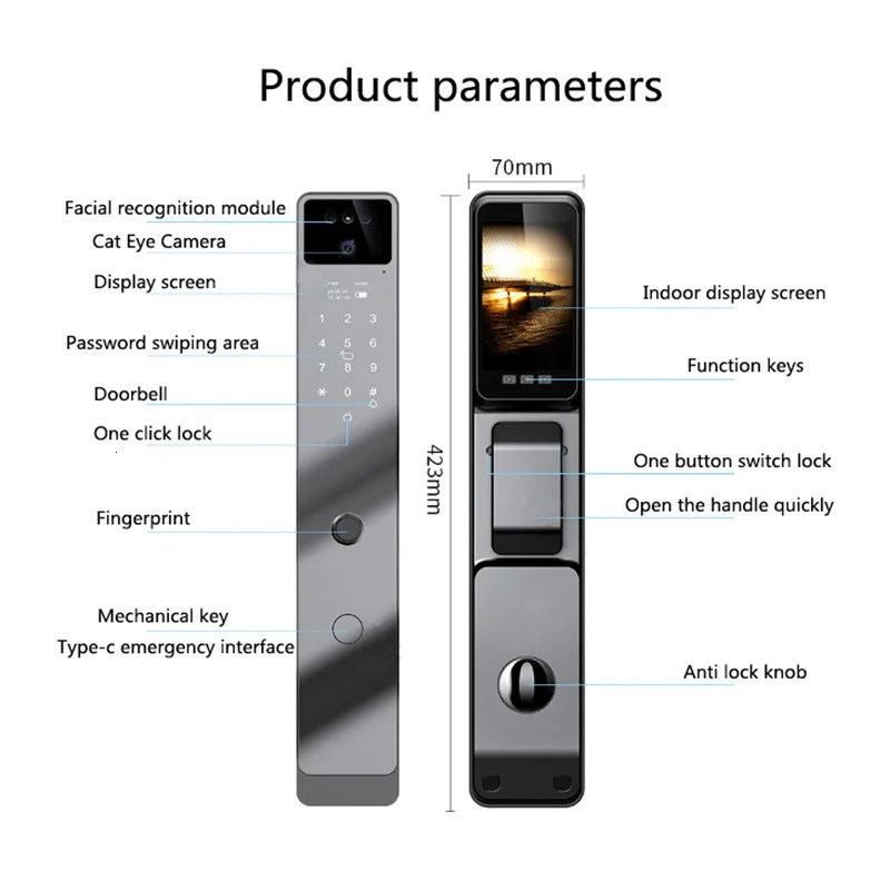 Smart home anti-theft door fingerprint lock with camera password lock 241125