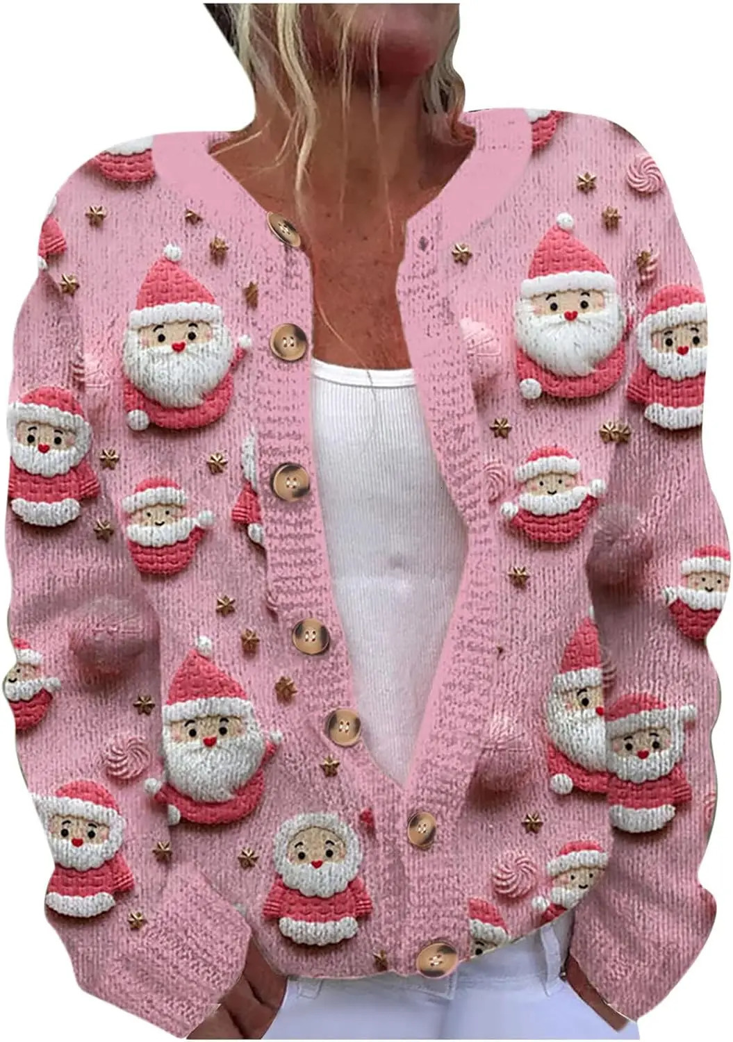 Cross border foreign trade independent station autumn cardigan jacket single breasted button 3D printed Christmas snowman ja 241122