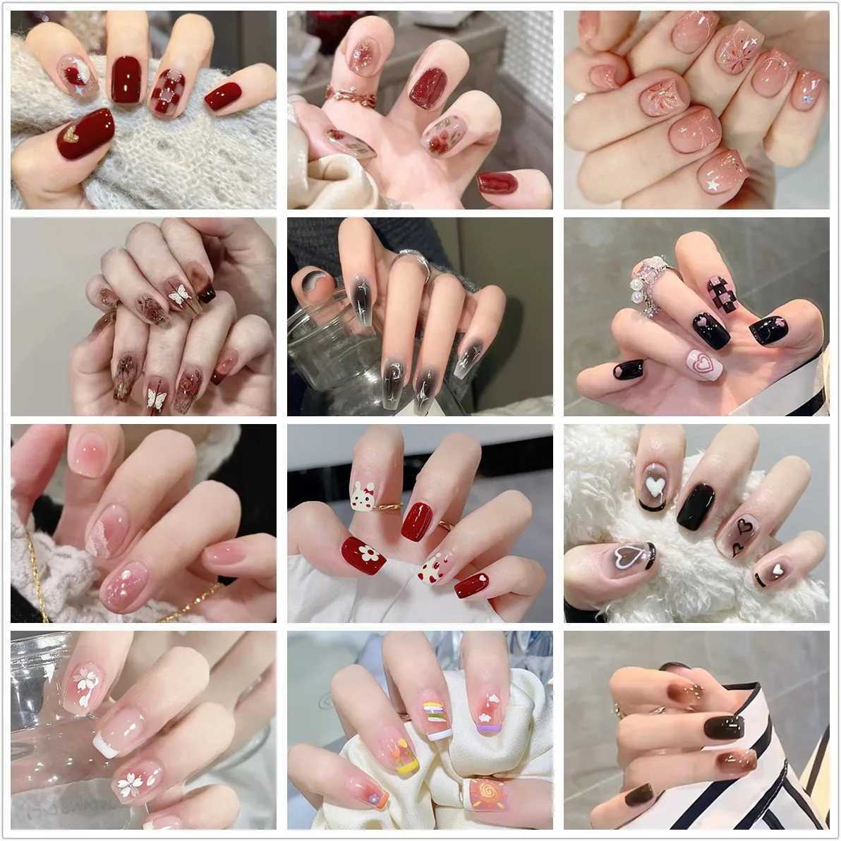 New wearable pink pressed fake nail tips for 2024 with adhesive fake nail design butterfly cute girl fake nailsW241125