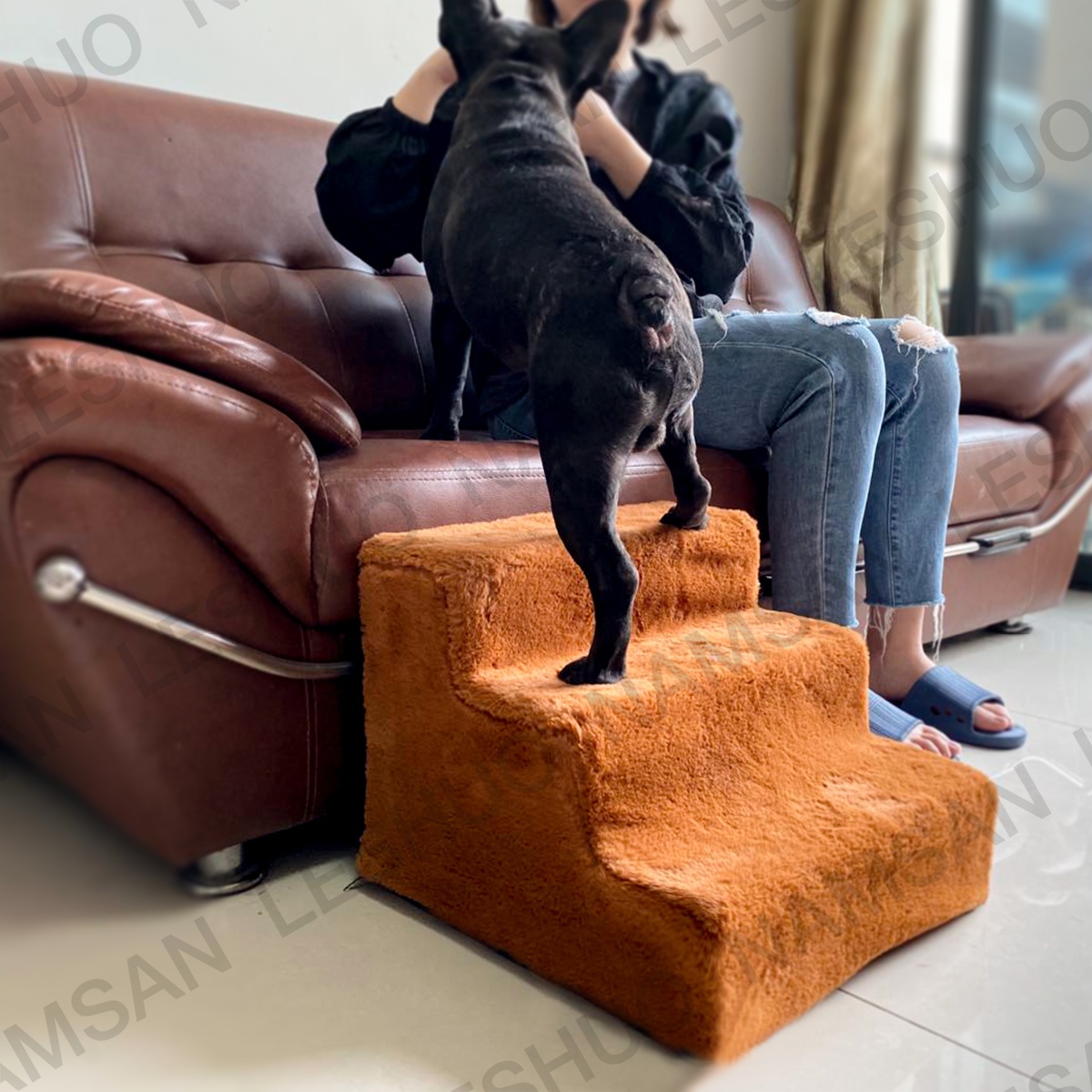 Hot-selling Pet Stairs Assemblable 3 Steps Dog Ladder Stairs for Beds, Small Dog Ramps with Removable Plush Cover for Doggie,