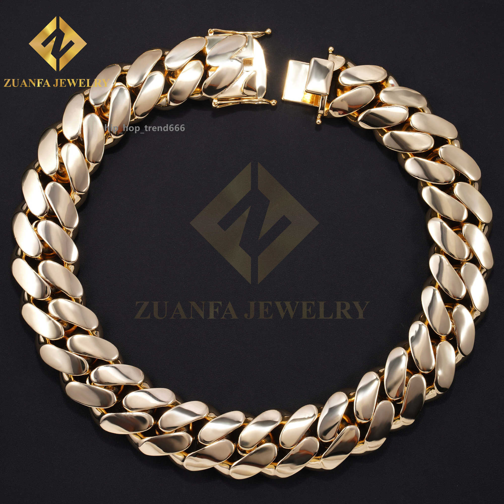 Fashion Jewelry Hot Sale 30mm Cuban link Chain Hip hop Chain No Diamond Miami Men Gold Plated Cuban Link Bracelet