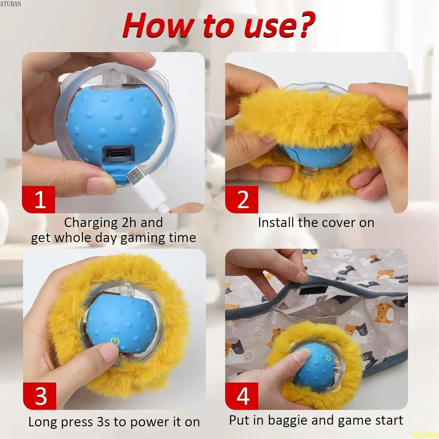 ATUBAN Electric Cat ToysHide and Seek Kitten ToyChirping Motion Activated Interactive Cat ToyCats Hiding Cover Exercise Toy 241125