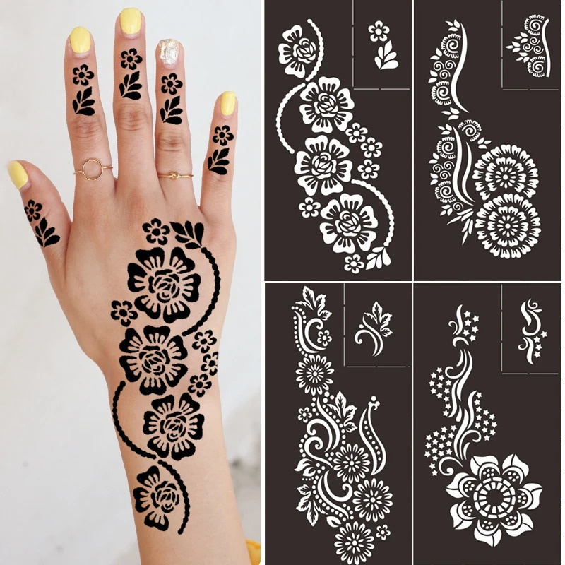 Reusable Temporary Henna Tattoo Stencil Hand Arm Sleeve Face Supplies Stencils for Airbrush Painting Template DIY Indian 241121
