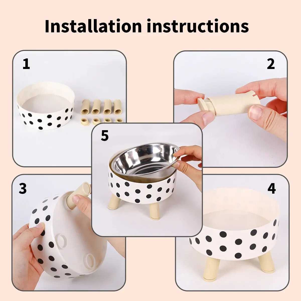 A Cat Bowl For Cats And Dogs Simple Polka-dot Stainless Steel Pet Tall Bowl Drinking Water Anti-overturn Water Bowl Food BasXJ241125