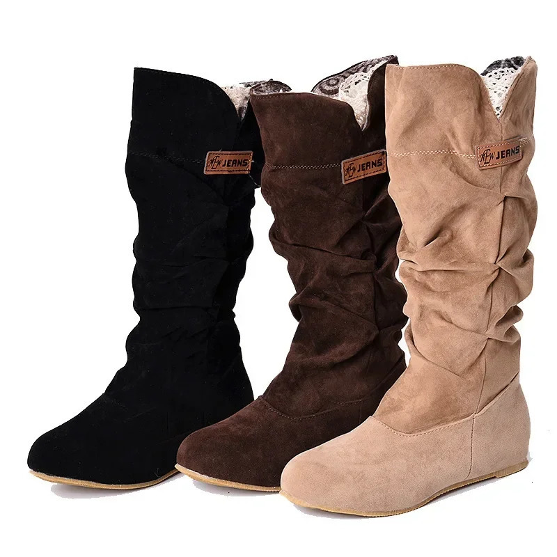2024 Mid-tube Snow Boots Hollow Cotton Thread Hook Lace Frosted Lady Boots Large Size Womens Shoes 241125