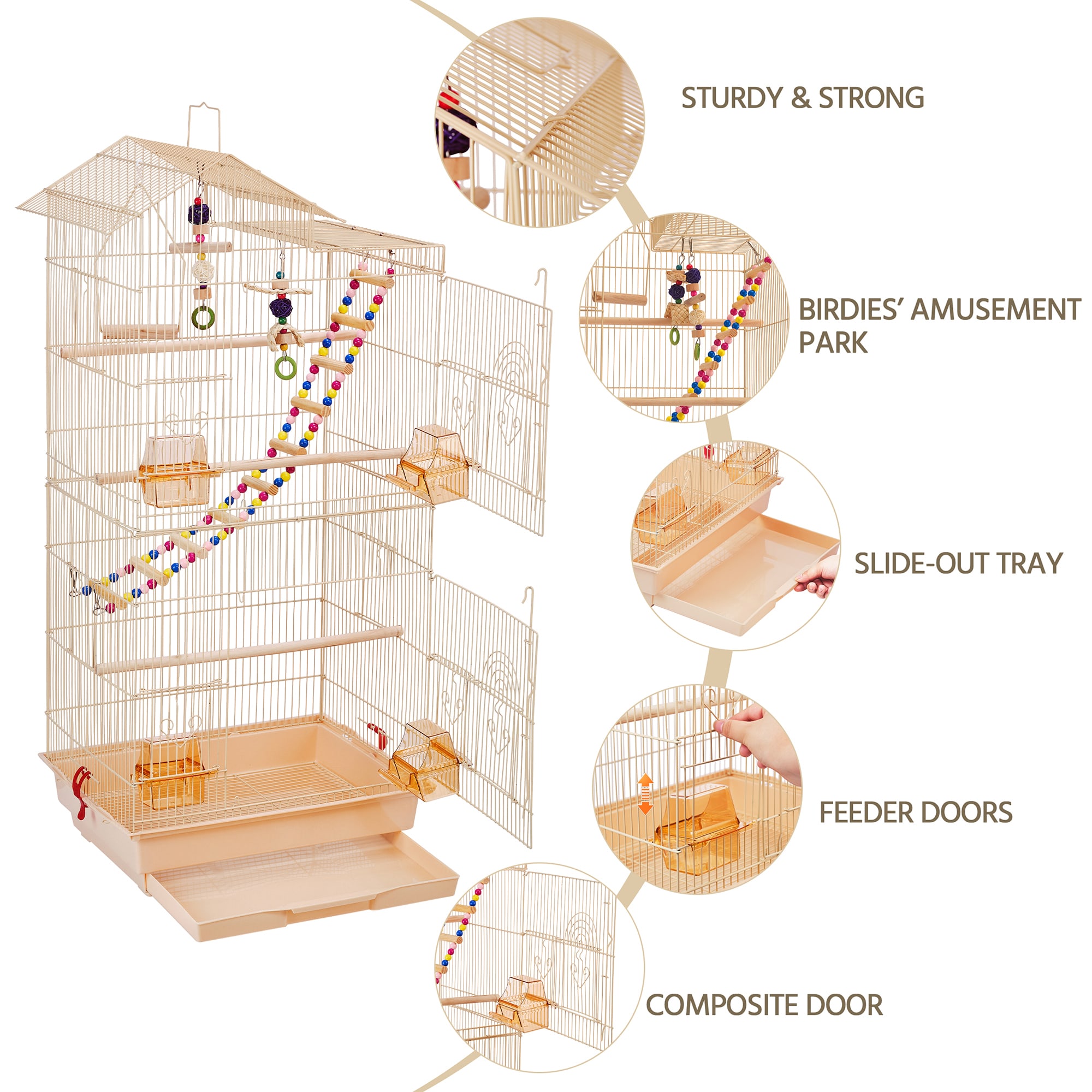 Topeakmart Almond Metal Bird Cage with Swing Ladder, 39" H