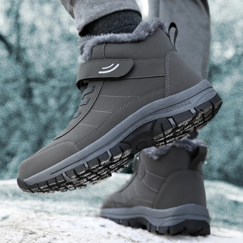 Snow Boots for Men Casual Winter Shoes Platform Non-slip Warm Fur Ankle Boots Plush Combat Outdoor Hiking Motorcycle Boots 241125