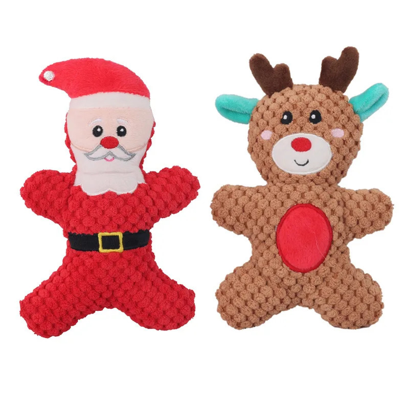 Xmas Pet Dog Plush Chew Toy Santa Elk Gingerbread Man Donut Cat Dog Christmas Series Cartoon Dog Toy Plush Squeak Toy Cookies 241125