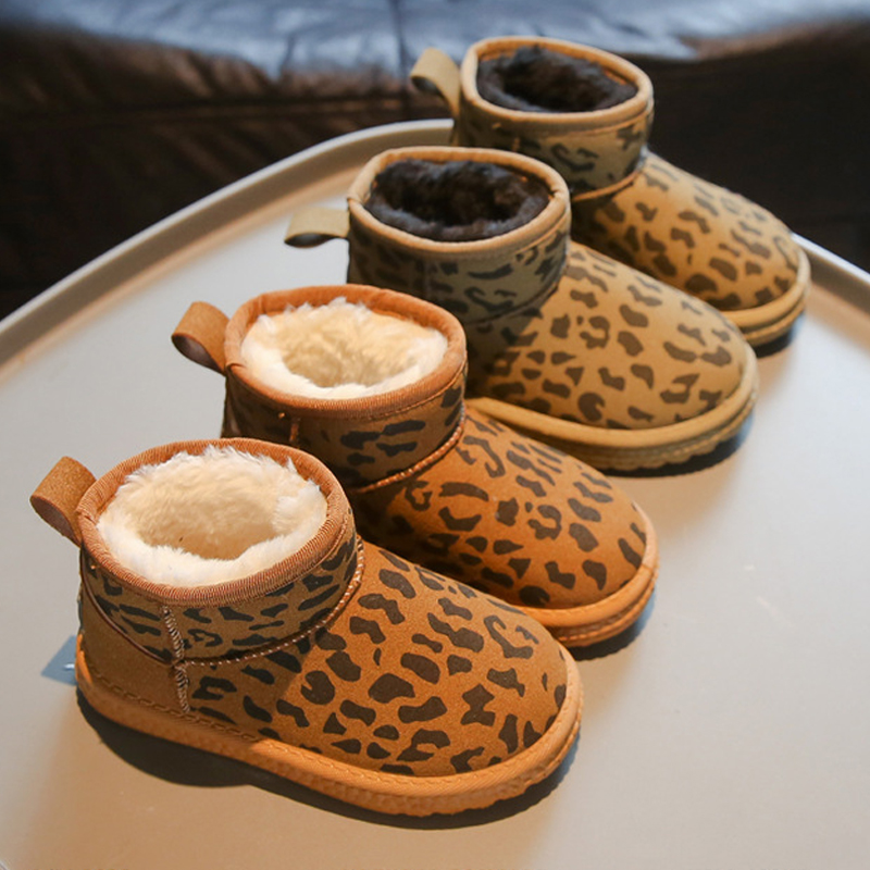 Kid Winter Plush Boots For Children Trend Fashion Leopard Teenager Littlesprouts Girl's Snow Boots Soft-soled Thick Warm Faux Fur Cotton Shoes To
