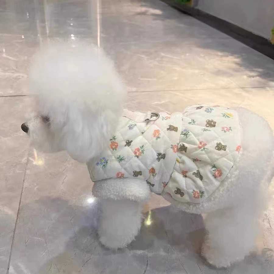 Pet Cute Bear Rose Coat Clothes Autumn Winter Plush Clip Cotton Traction Vest Teddy Bib Bear Dog Cat Thickened Cardigan CoatXJ241125