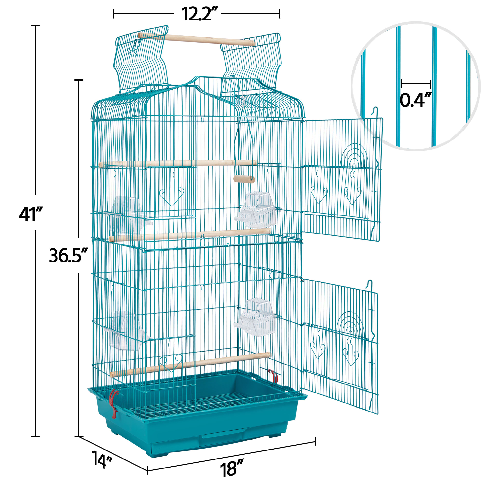 Topeakmart Teal Blue Open Top Metal Bird Cage, 41" H