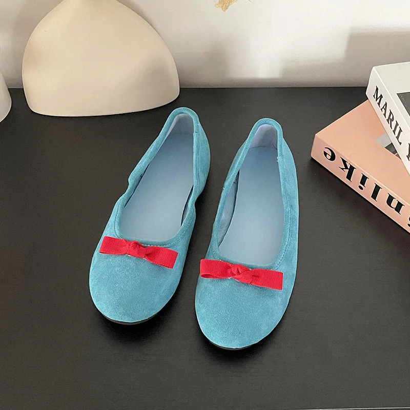 Elegant Bowknot Ballerina Women Flats Round Toe Comfort Slip-On Ladies Loafers Suede Single Mules Shoes for Woman Mary Janes 241125