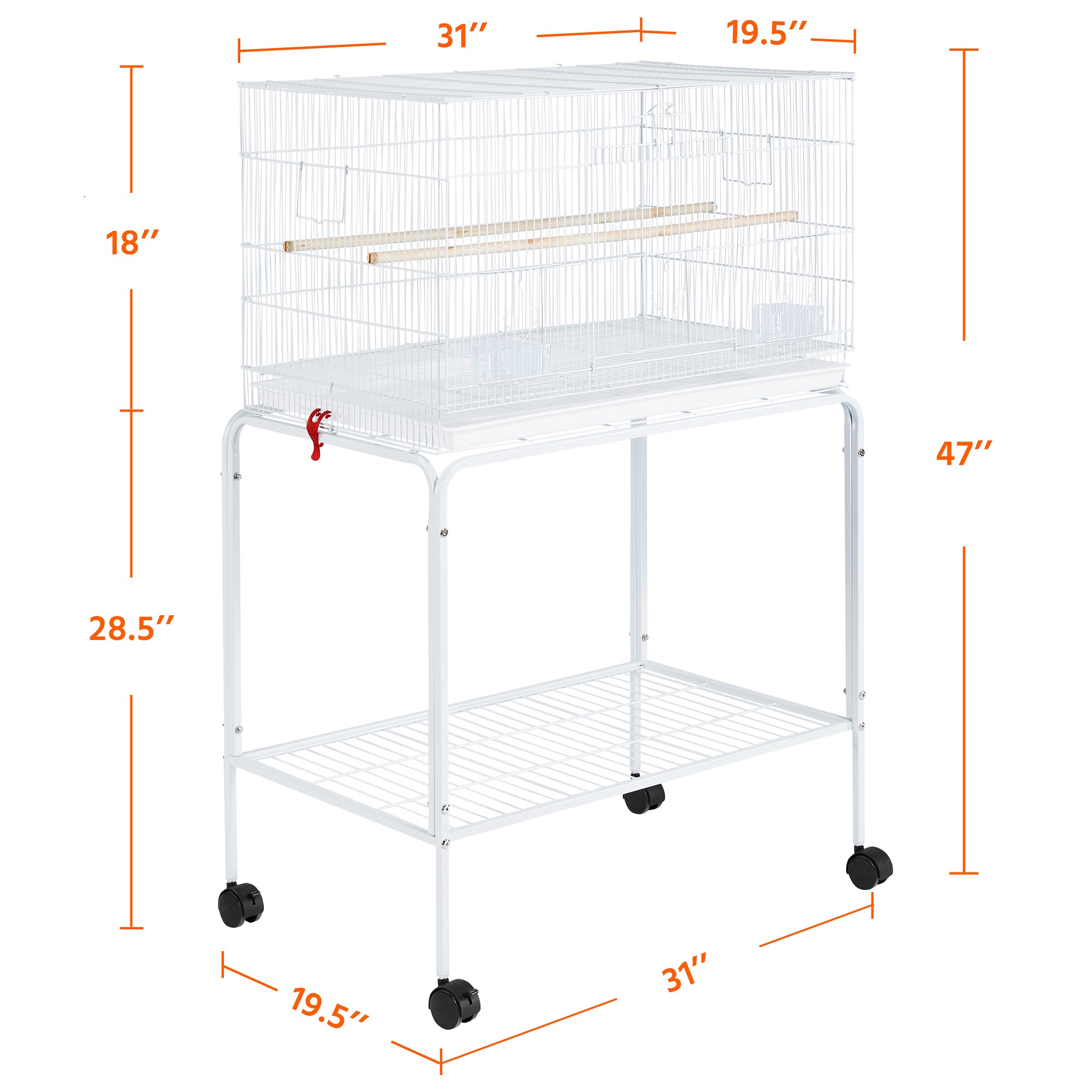 Topeakmart White 47" Flight Cage with Slide-Out Tray and Rolling Detachable Stand for Birds