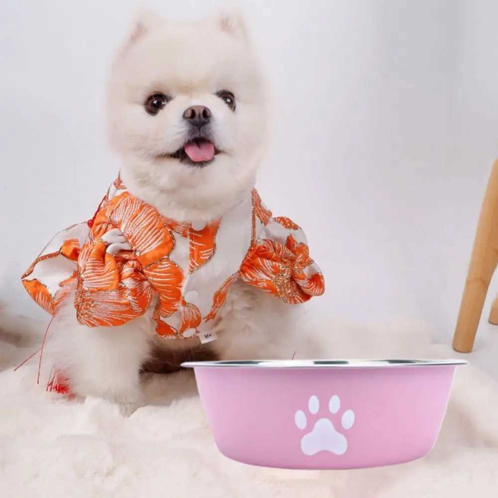 1 PCS Non-slip Stainless Steel Dog Bowl Large Capacity Pet Feeding Bowl Creative Cat Paw Pattern Water BowlXJ241125