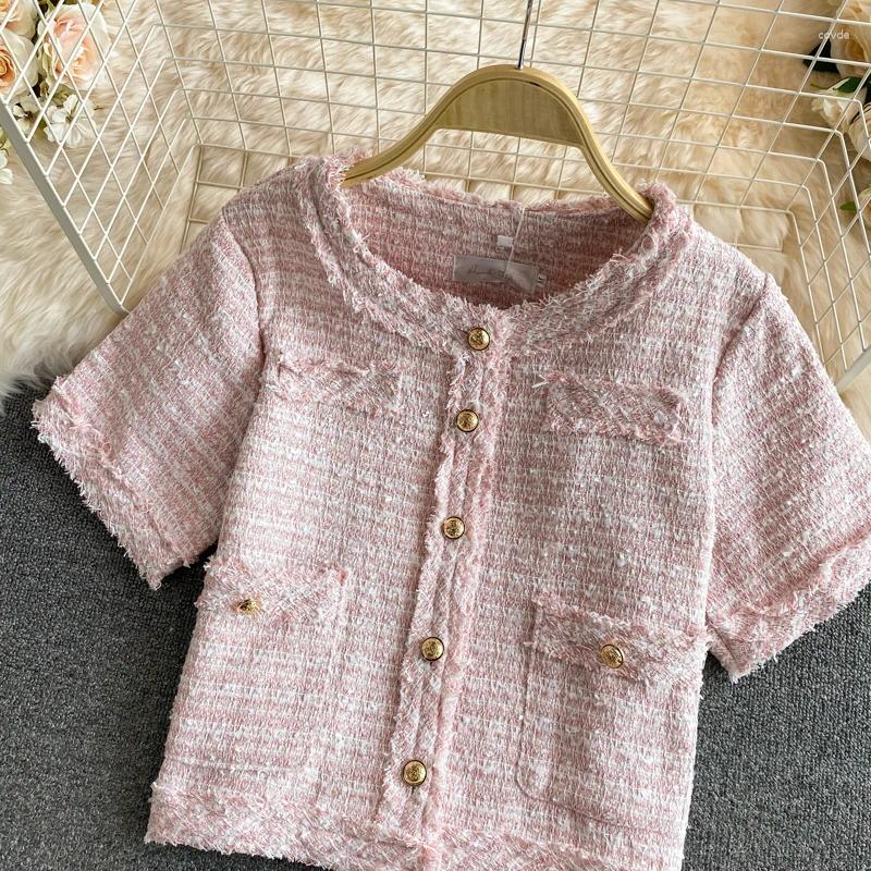 Women's Blouses Fashion Tweed Two Piece Skirt Set Elegant Short Jacket Coat Sleeved High Waist Wrapped Hip Half