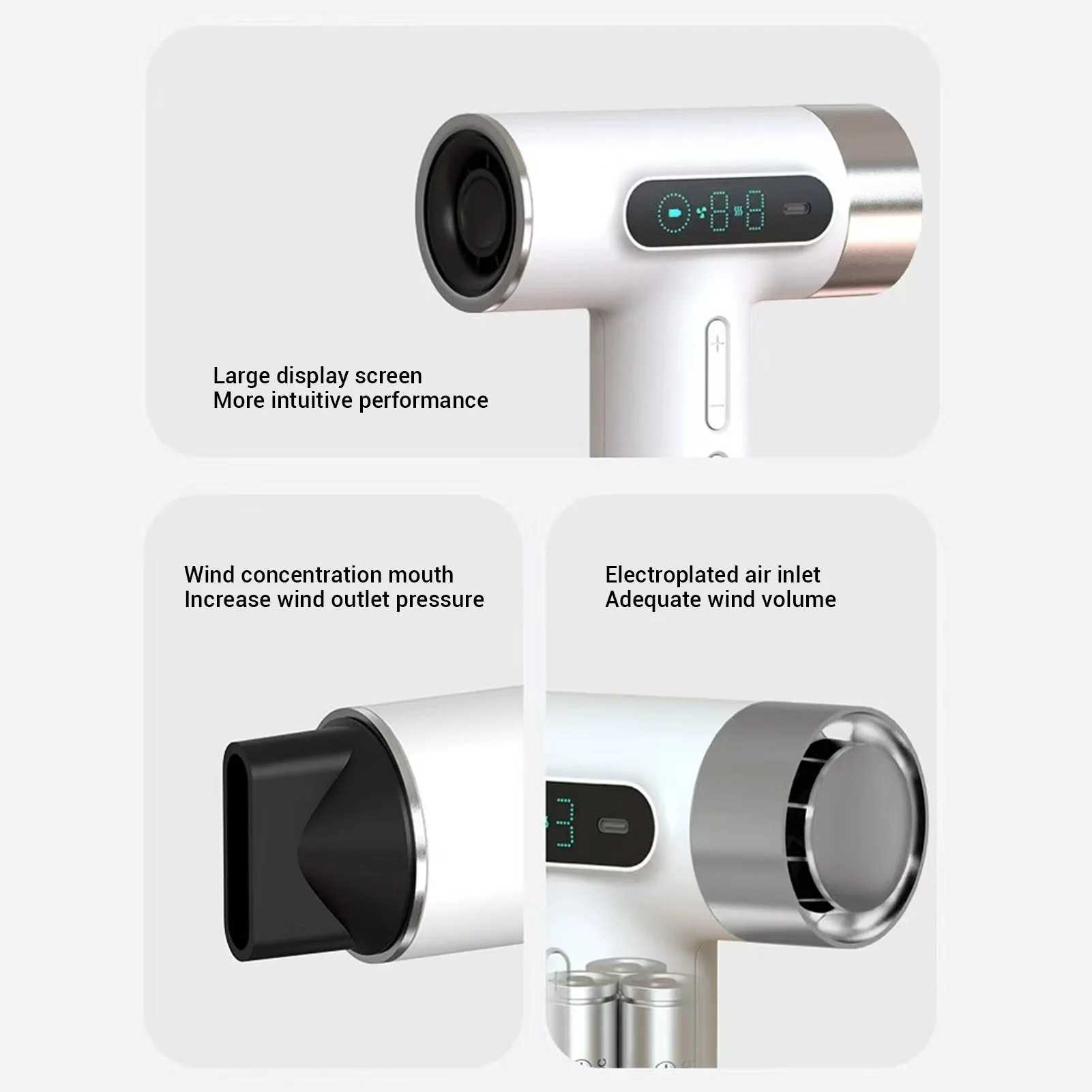 Cordless portable hair dryer with long battery life adjustable temperature enhanced safety 300W suitable for dormitories W241125