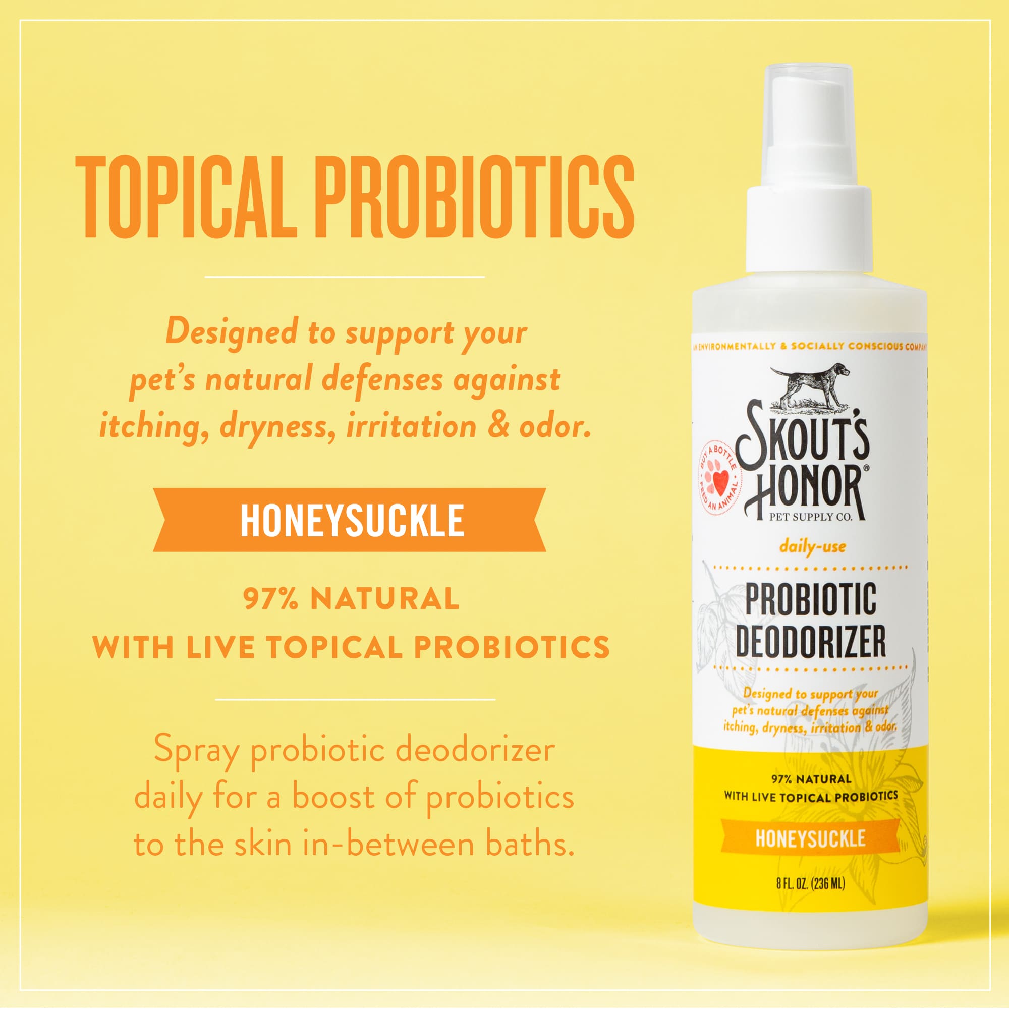 Skout's Honor Probiotic Daily Use Deodorizer Honeysuckle for Dogs, 8 fl. oz.