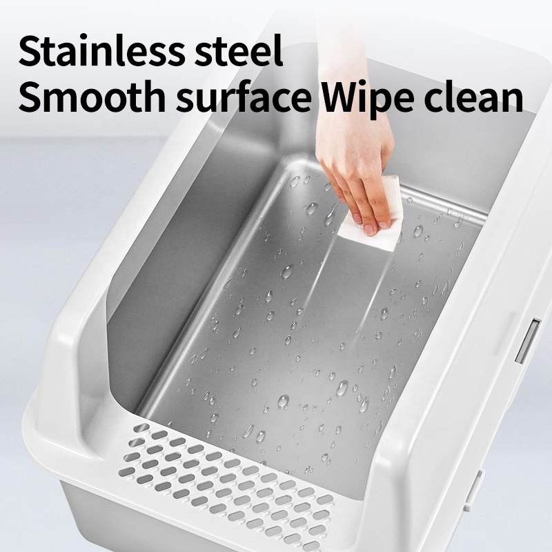 Oversized Stainless Steel Cat Litter Box with Raised Design Easy to Clean Non-Stick Bottom Anti-Splash Toilet Cat Sand Accessory