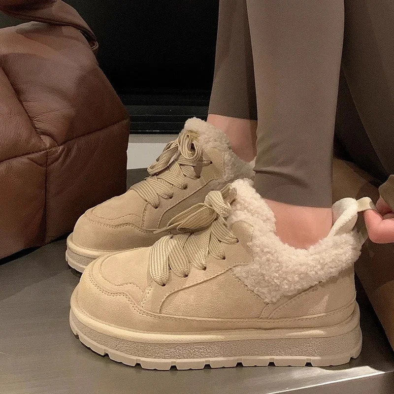 Fur Platform Women Snow Boots Suede Flats Warm Shoes Casual Ankle Boots Woman Trend Cozy Short Plush Mujer Zapatos 241125
