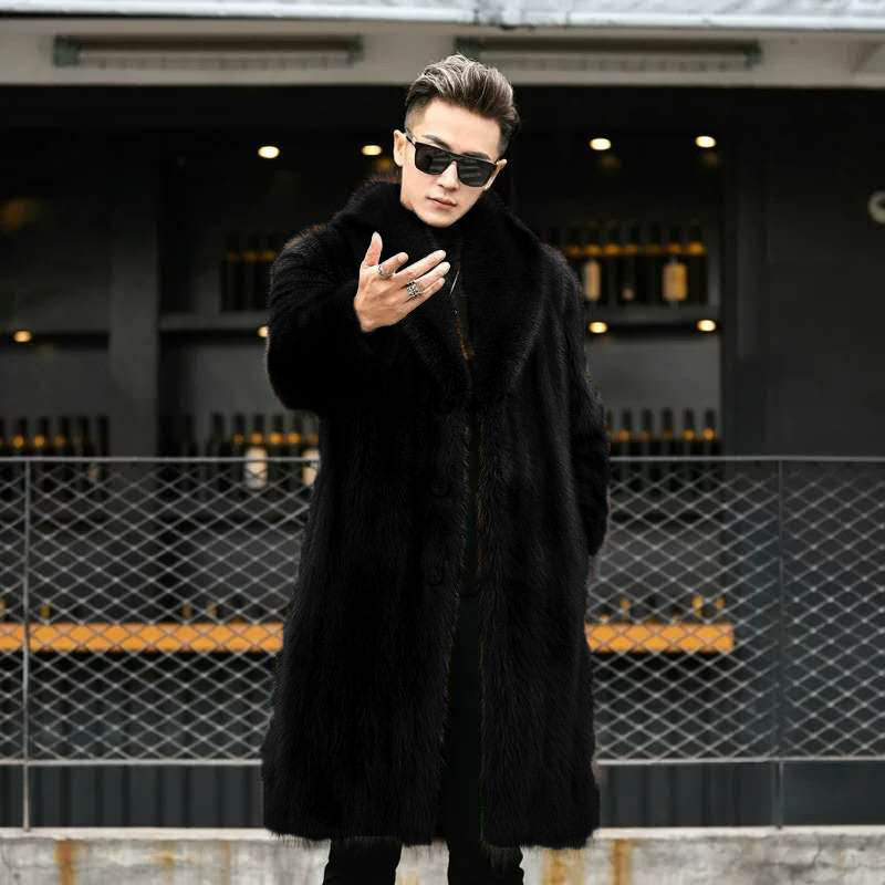 New American mink imitation fur coat men's imitation fishing mink men's whole mink casual business fur long mink fur fur