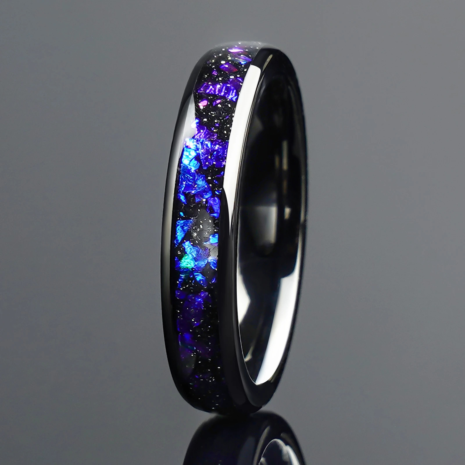 4/8mm Color Nebula Outer Space Black Tungsten Engagement Ring Couple Set 241125