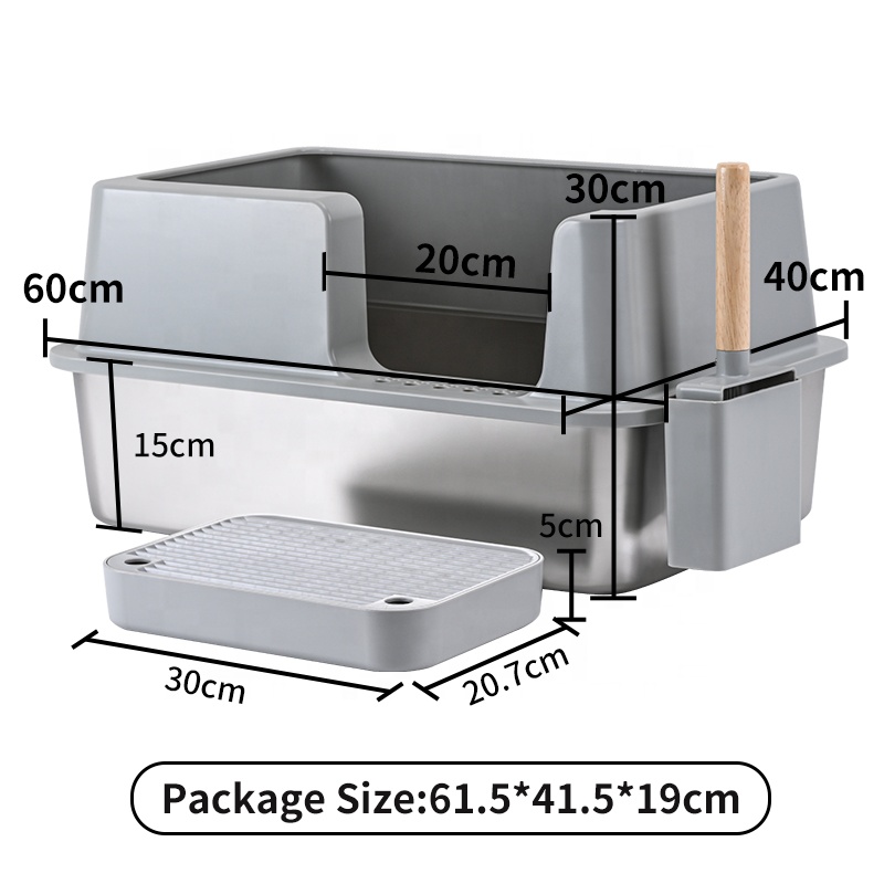 Oversized Stainless Steel Cat Litter Box Non-Stick Bottom Easy Clean Strong Durable No Marks Multi-Cats Pedal Cat Litter Shovel