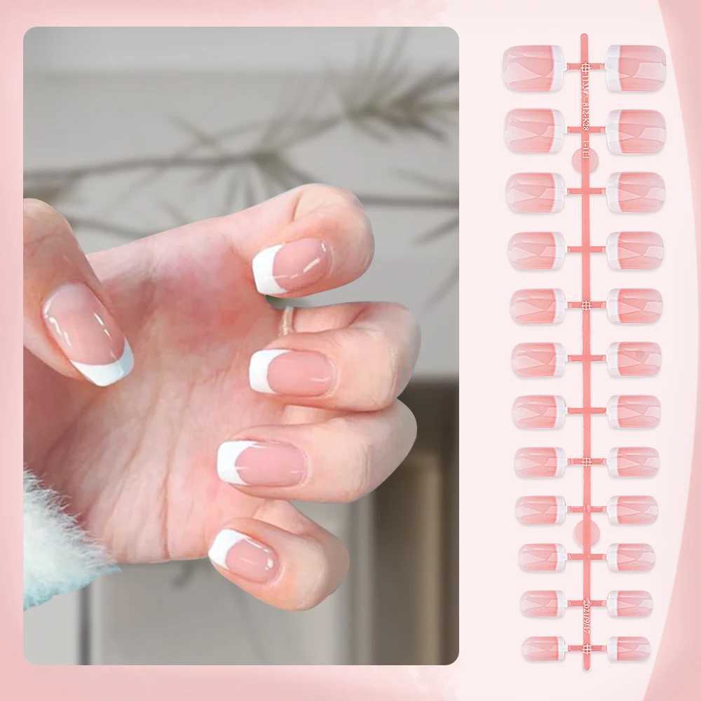 24 Tips French Fake Nail Natural Nude/Pink White Tip Smooth Press Finger Nail Manicure Paraffin Short Fake Nail*W241125