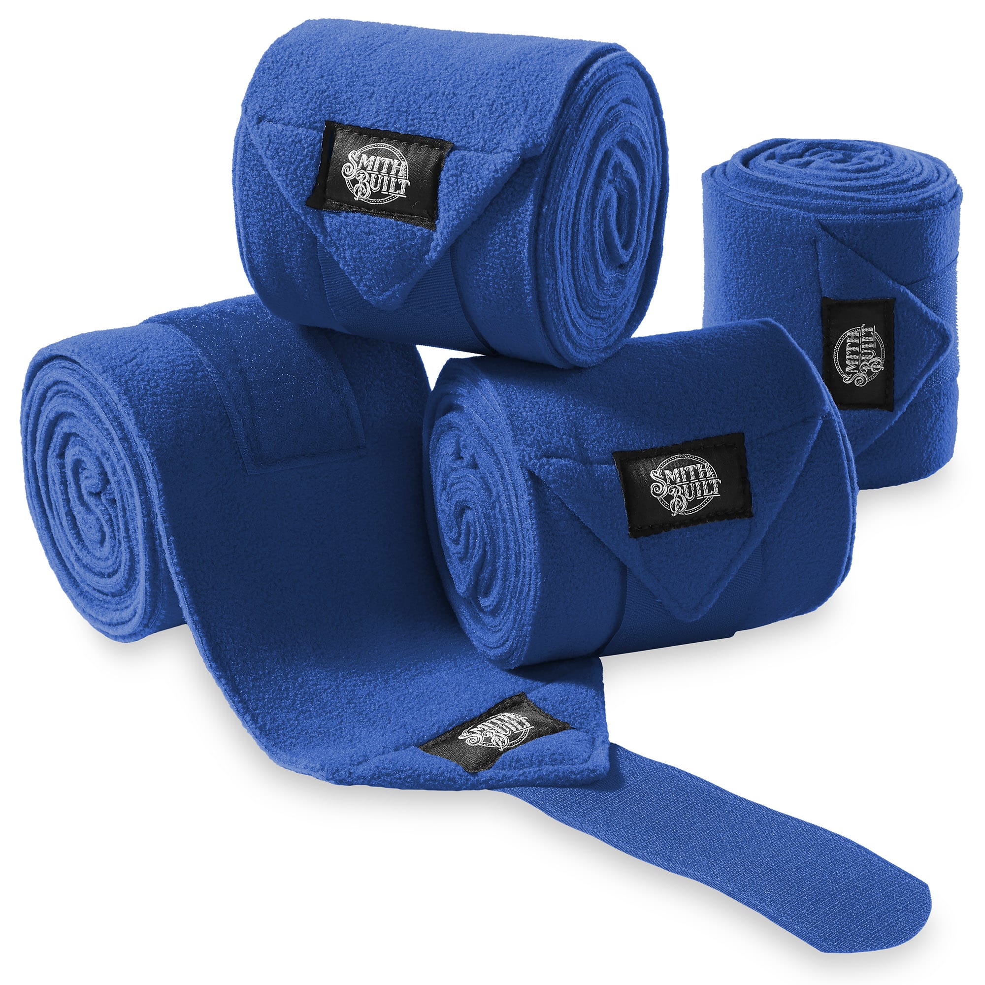 SmithBuilt Blue Fleece Polo Wraps Bandages for Horses, Set of 4