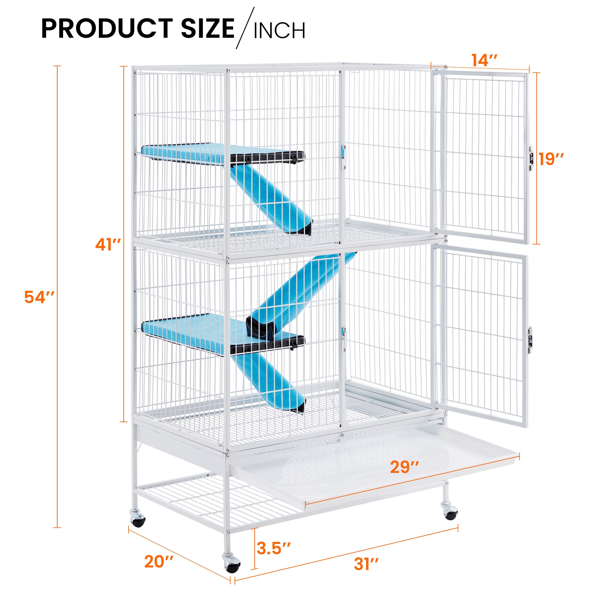 Topeakmart Hammered White Rolling Metal Small Animal Cage with Removable Ramp, 31" L X 20" W X 54" H