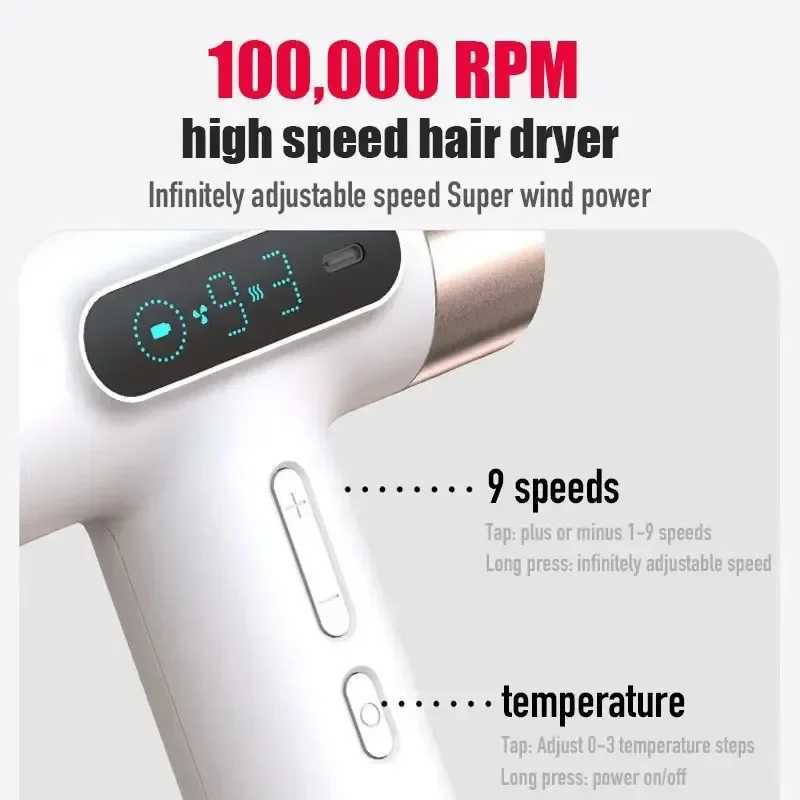 New super portable USB charging wireless hair dryer 100000RPM high wind power supply wireless cold/hot air negative ion 2600mAh Type-C W241125