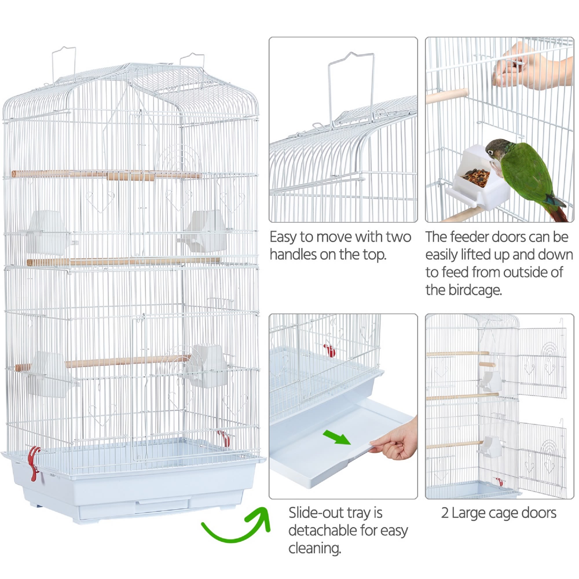 Topeakmart White Open Top Metal Bird Cage, 41" H