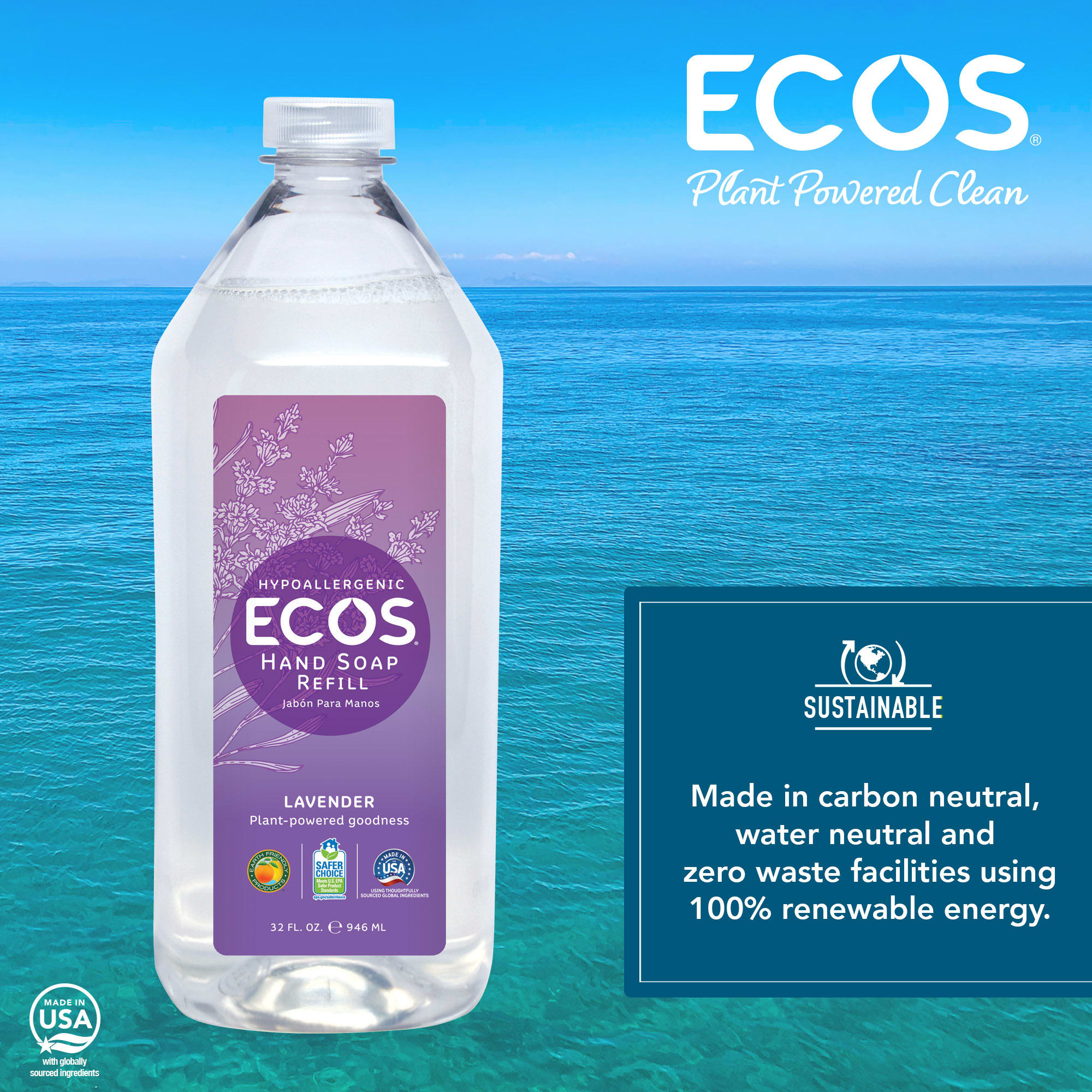 ECOS Hypoallergenic Lavender Scented Refill Hand Soap, 32 fl. oz.