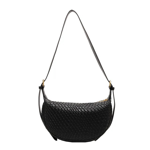 Daily Shoulder Weaving Simple New Moon Women's Solid Color Fashion Crossbody Leisure Handbag Commuter Bag PU