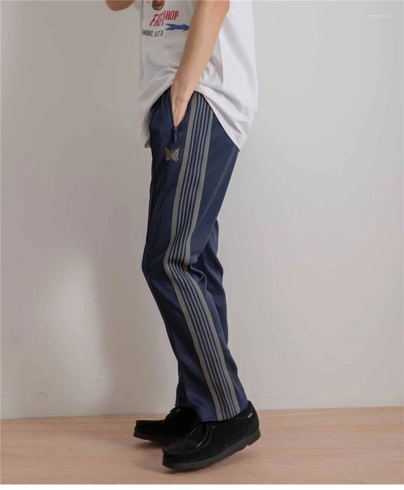 Men's Pants AWGE Needles Sweatpants Men Women 1:1 Top Quality Embroidered Butterfly Stripe Trousers