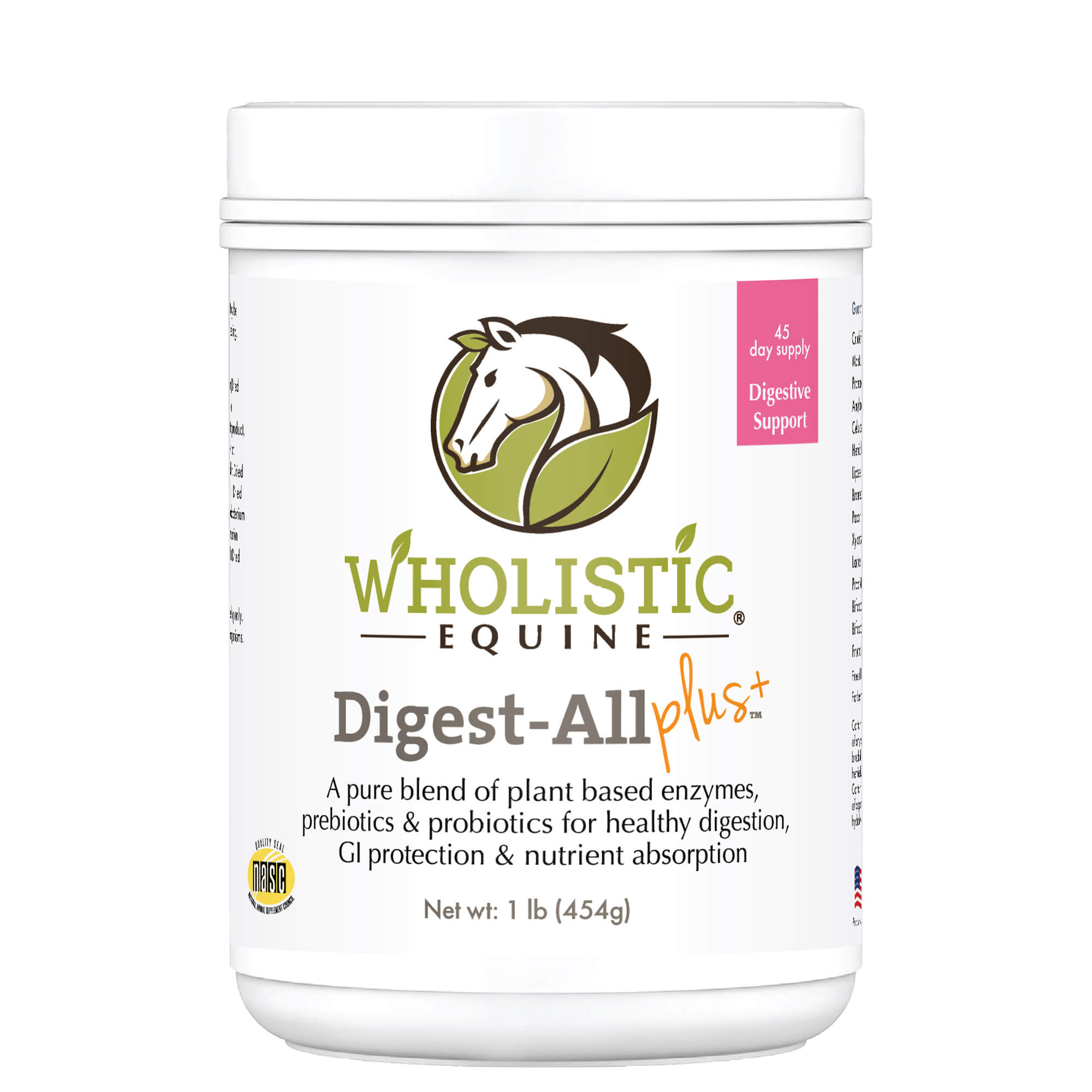 Wholistic Pet Organics Equine Digest-All Plus Digestive & Hindgut Support for Horses Supplement, 1 lb.
