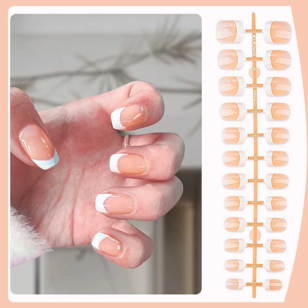 24 Tips French Fake Nail Natural Nude/Pink White Tip Smooth Press Finger Nail Manicure Paraffin Short Fake Nail*W241125