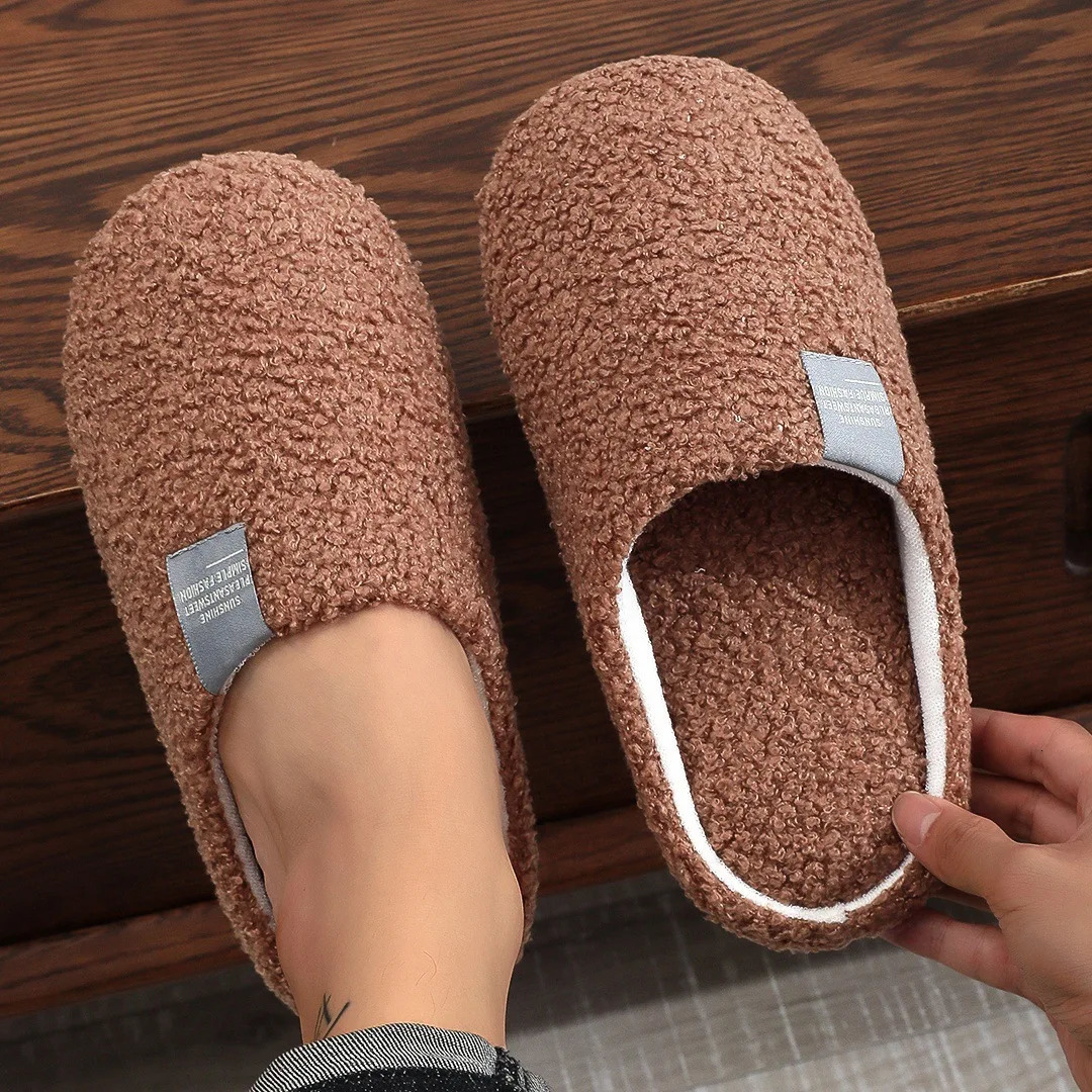 Couples Home Slippers Soft Fur Slippers Warm Indoor Flat Slides Nonslip Cotton Shoes Bedroom Light Slience Flats Floor Shoes 241125