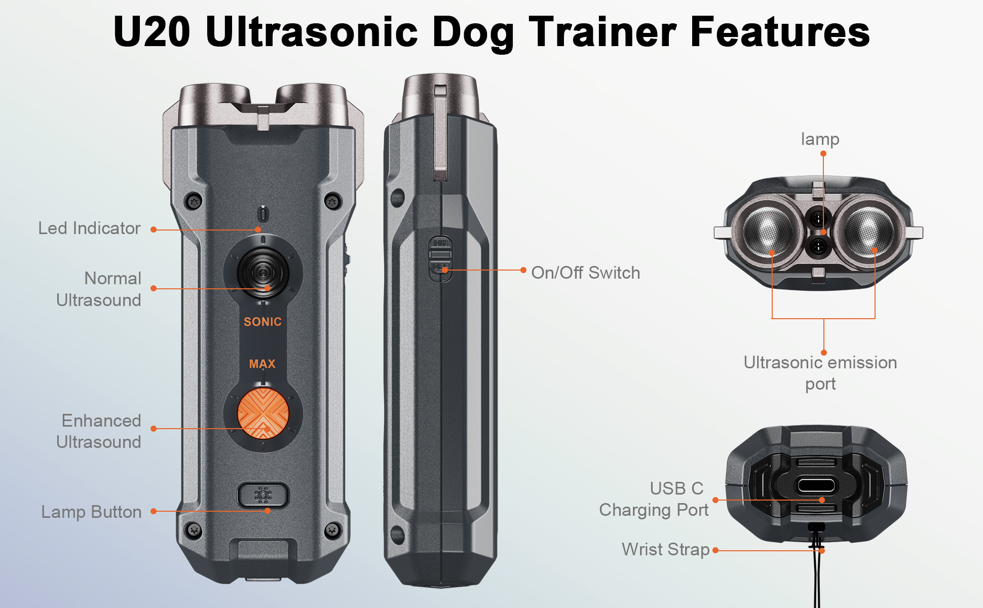 Portable 10 Meter Ultrasonic Dog Training Anti Bark Device Dog Bark Deterrent Ultrasonic Dog Repeller Rechargeable