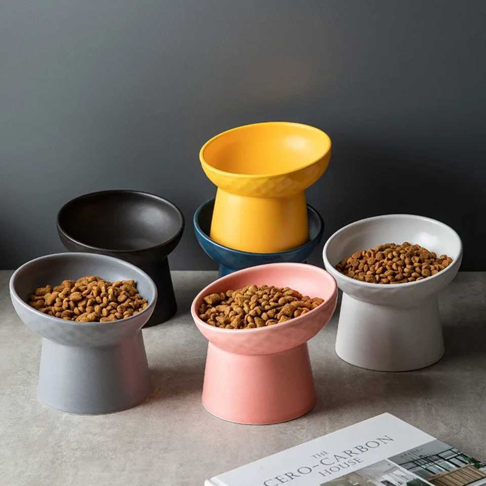 Cat Nordic Style Food Water Bowl Pet Animal Ceramic Eating Dishes High Foot Raised Puppy Cats Matte Bowls Elevated Dog BowlsXJ241125