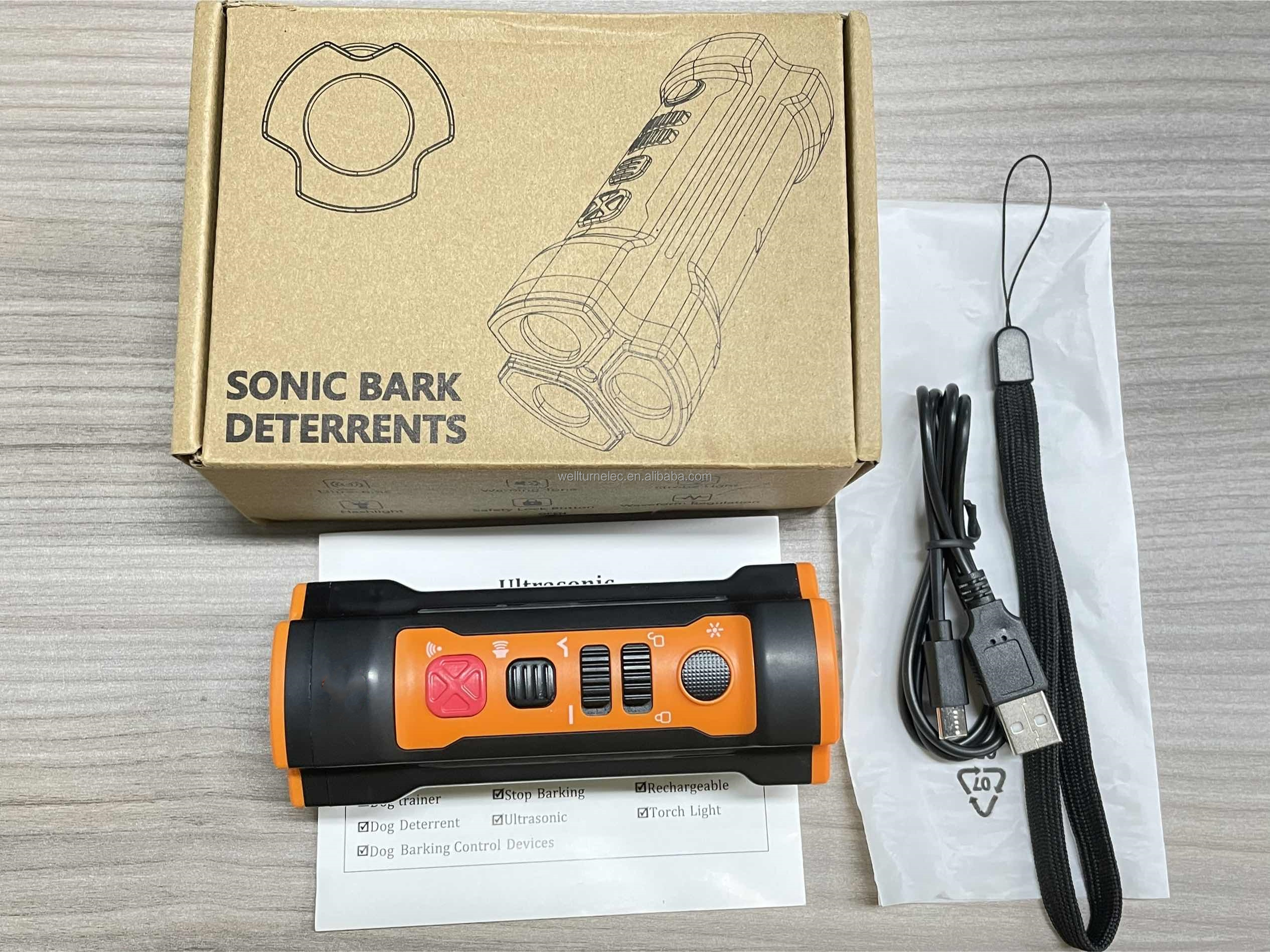 Handheld Ultrasonic Dog Trainer with LED Light Anti-Barking Training Control Device Plastic Bark Deterrent to Stop Barking