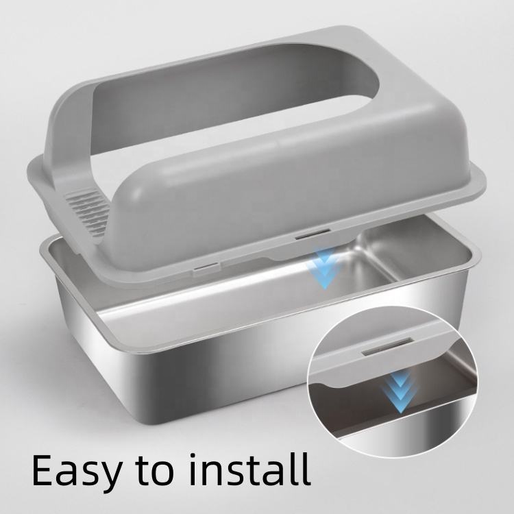 Factory Wholesale Multi Color Cat Toilet Semi-Enclosed Removable Easy Cleaning Stainless Steel Litter Box with High Wall