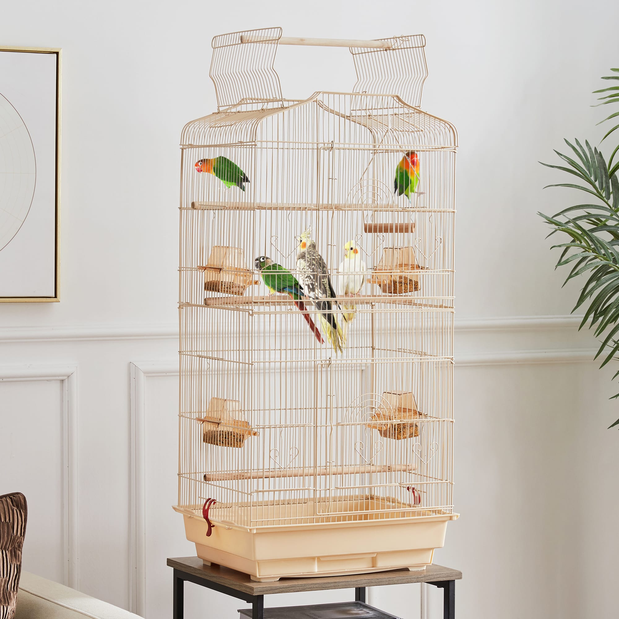 Topeakmart Almond Open Top Metal Bird Cage, 41" H