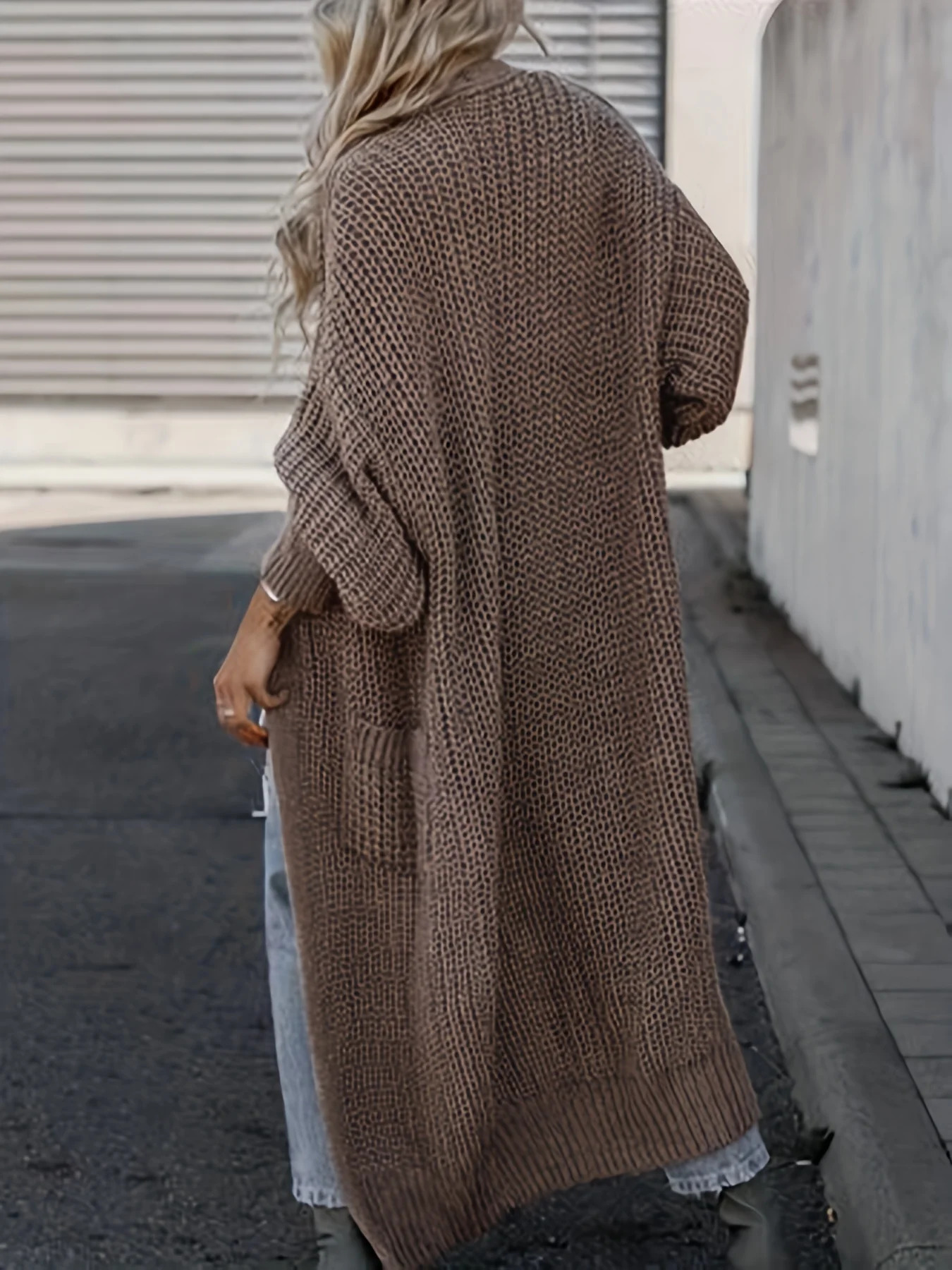 Solid Open Front Pocket Cardigan Casual Long Sleeve Length Sweater for Fall Winter Womens Clothing 241112