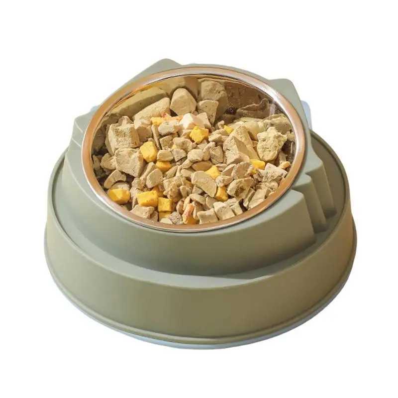 Cat Bowl Non-Slip Pet Stainless Steel Food Bowls Ergonomic Design Cat Dog Food Bowl with 15 Degree Oblique Mouth Puppy FeedingXJ241125