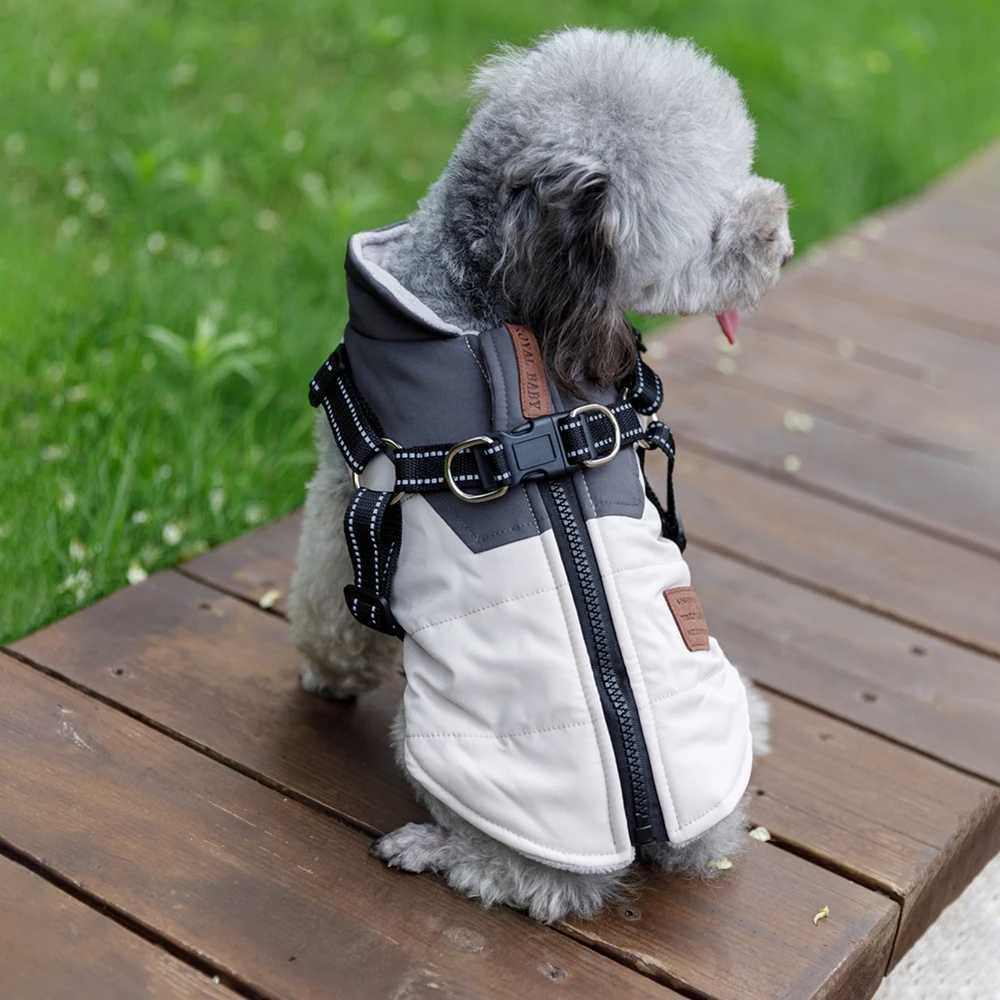 Waterproof Pet Dog Jacket With Harness Winter Warm Dog Clothes For Labrador Big Dog Coat Chihuahua French Bulldog Yorkie OutfitsXJ250109