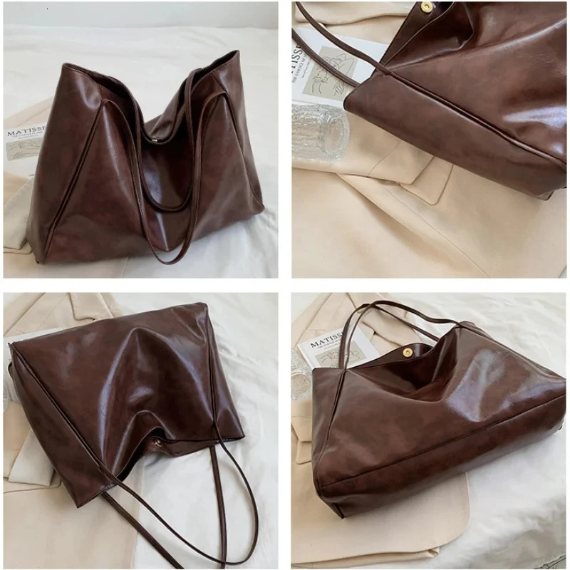 Vintage Red Womens Tote Bag Athletic Casual Fashion Large Capacity Leather Shoulder Bag Shopper Harajuku Simple Handbag Sac 241125