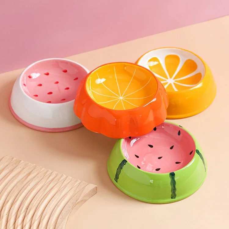 Cute Designs Pet Ceramics Bowl Watermelon Strawberry Shape Cat Food Bowl Small Dog Colorful Water SuppliersXJ241125
