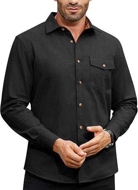 Autumn And Winter New Long Sleeved Plain Collar Daily Vacation Solid Color Men's Shirt B2