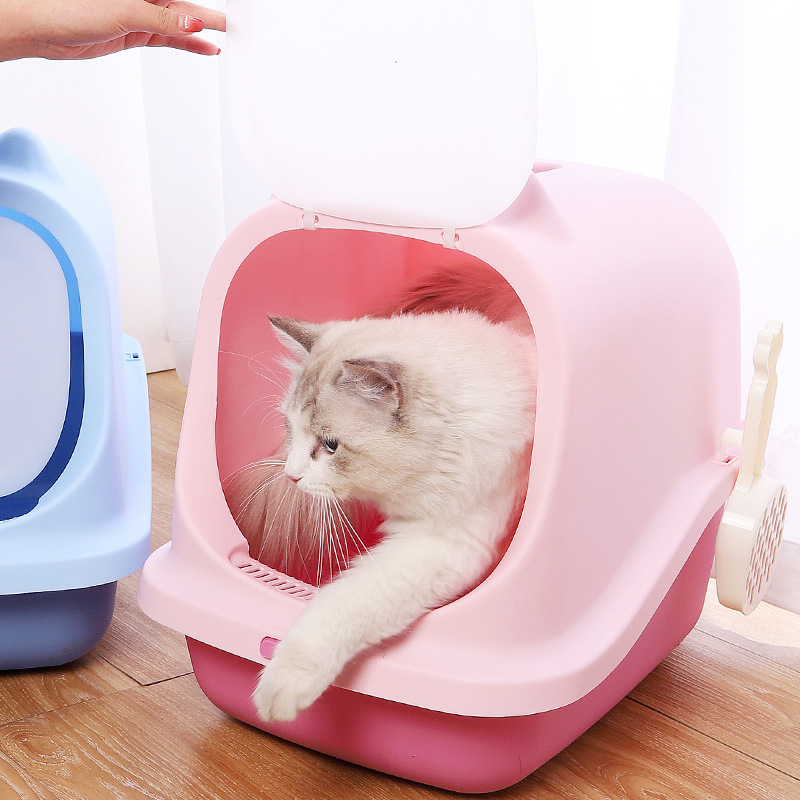 Plastic Professional Manufacture Cheap Closed House Cat Litter Box Large Space Litter Box Tray for Cats
